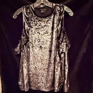 Armani Exchange Silver Crushed Velvet Cold-Shoulder Camisole